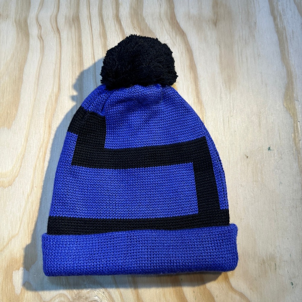 Tyrolia by Head Vintage Blue Black Geometric Knit Pom Beanie Hat 8944-380
